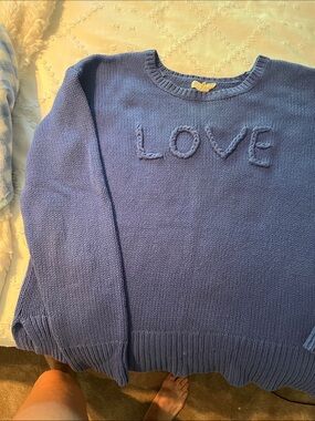 Blue "LOVE" Knit Sweater - Women